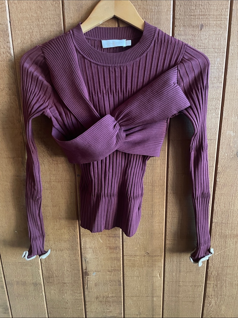 Jonathan Simkhai Twist-Front Ribbed Long Sleeve Top - Plum